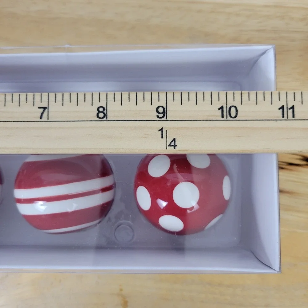 VTG Stebbins Anderson Ceramic Christmas Ornaments Red White Polka Dot Candy Cane